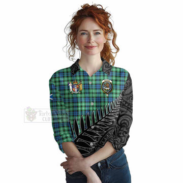 Graham Crest Tartan Women's Casual Shirt with New Zealand Silver Fern Half Style