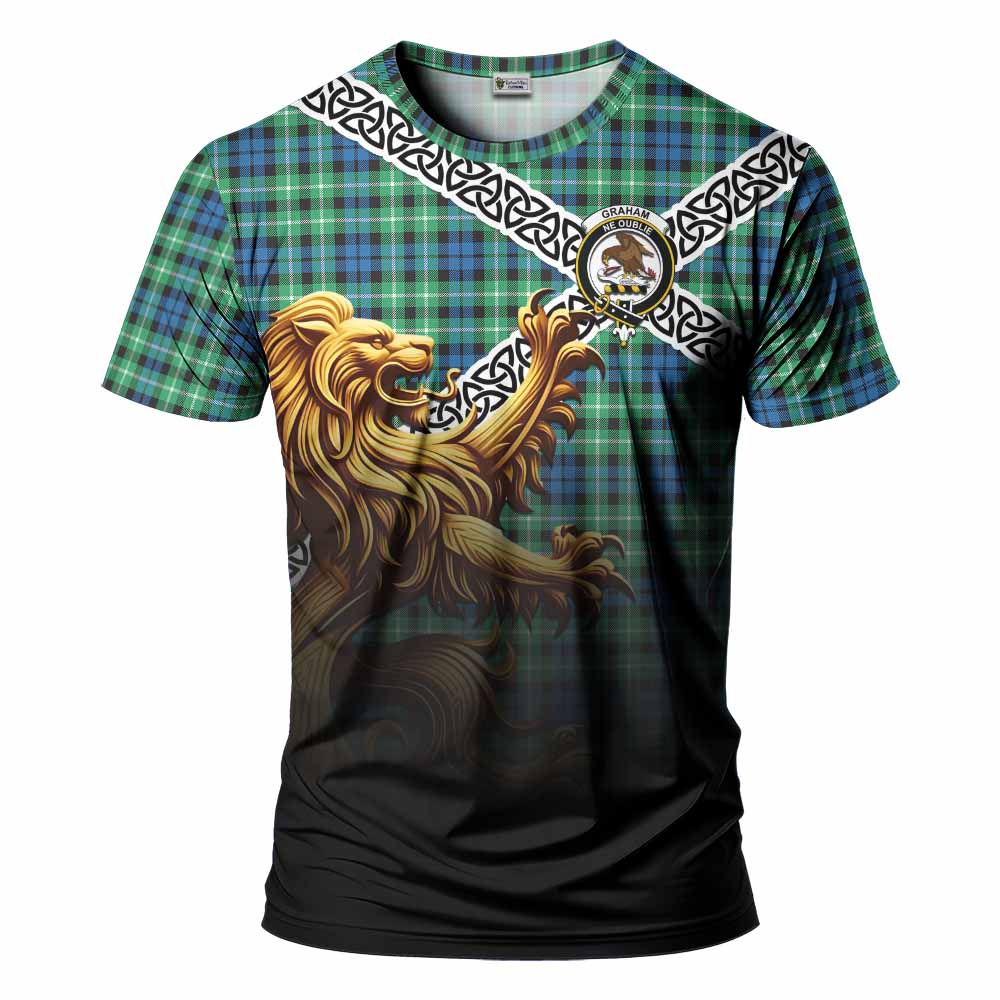 Graham Crest Tartan T-Shirt with Golden Lion Emblem Celtic Style Kid's Shirt - Tartan Vibes Clothing