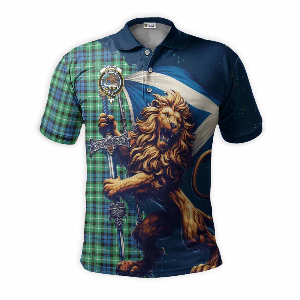 Tartan Vibes Clothing Graham Tartan Family Crest Men's Polo Shirt with Scottish Majestic Lion