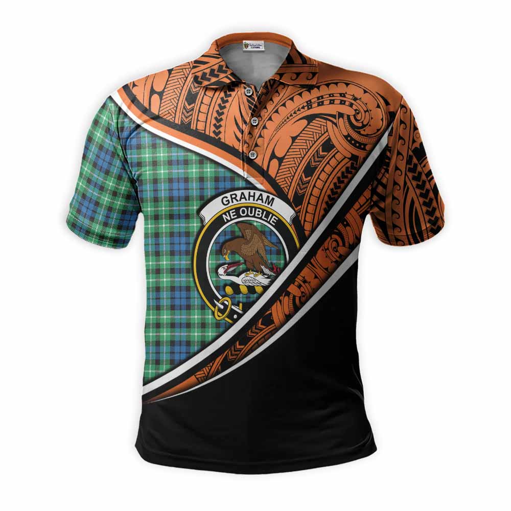 Tartan Vibes Clothing Graham Crest Tartan Polo Shirt with Maori Tattoo Style - Orange Version