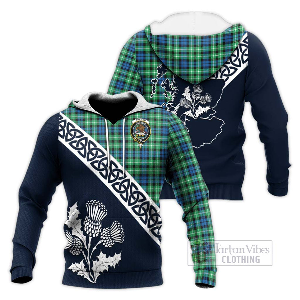 Tartan Vibes Clothing Graham Tartan Knitted Hoodie Featuring Thistle and Scotland Map