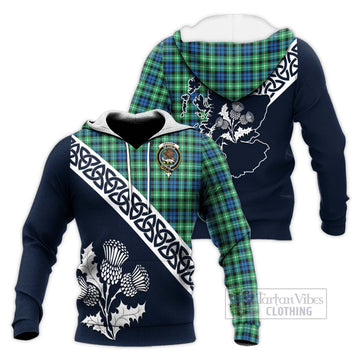 Graham Tartan Knitted Hoodie Featuring Thistle and Scotland Map