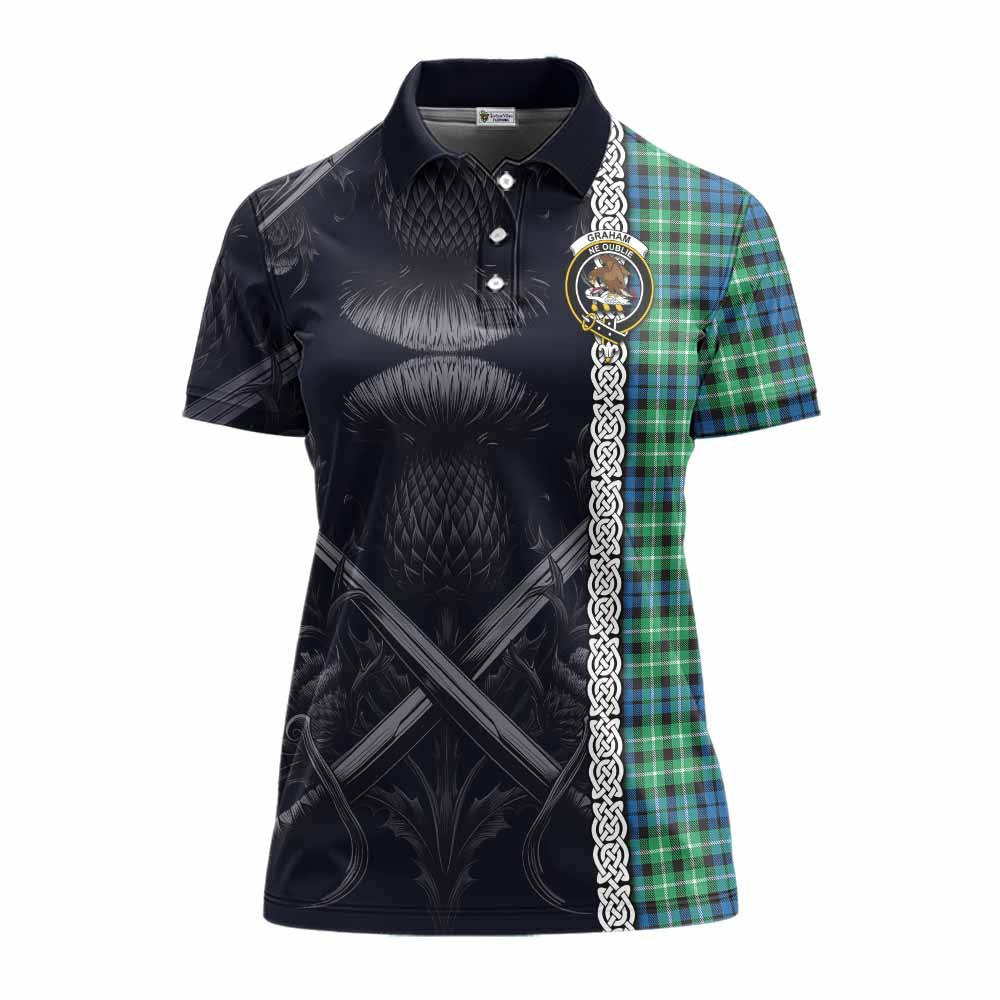 Tartan Vibes Clothing Graham Tartan Women's Polo Shirt with Family Crest Cross Sword Thistle Celtic Vibes