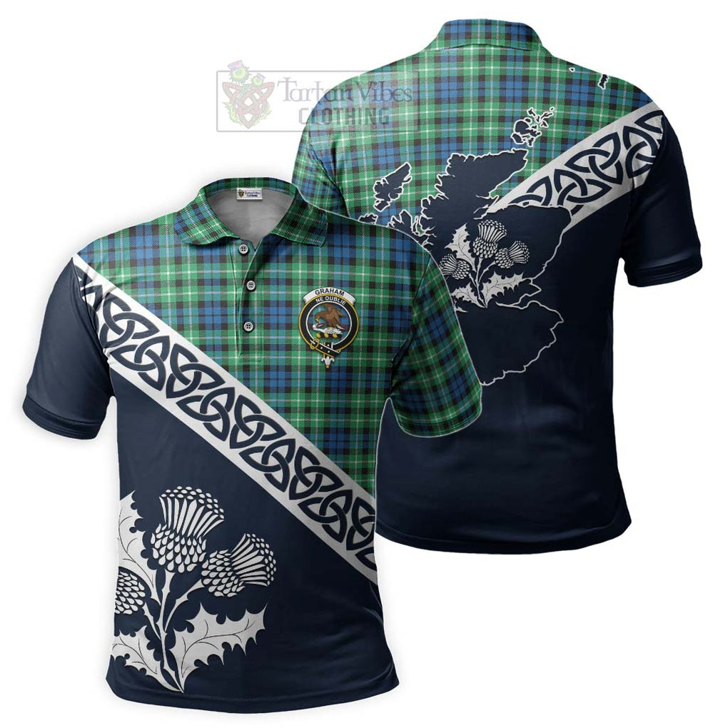 Graham Tartan Polo Shirt Featuring Thistle and Scotland Map