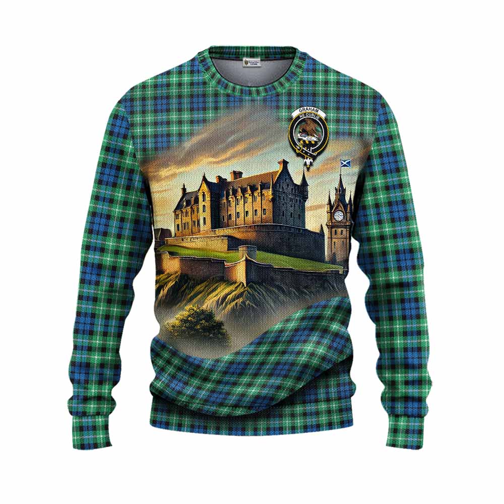 Graham Tartan Family Crest Knitted Sweater with Scottish Ancient Castle Style Unisex - Tartan Vibes Clothing
