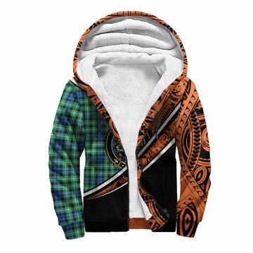 Graham Crest Tartan Sherpa Hoodie with Polynesian Vibes Style - Orange Version