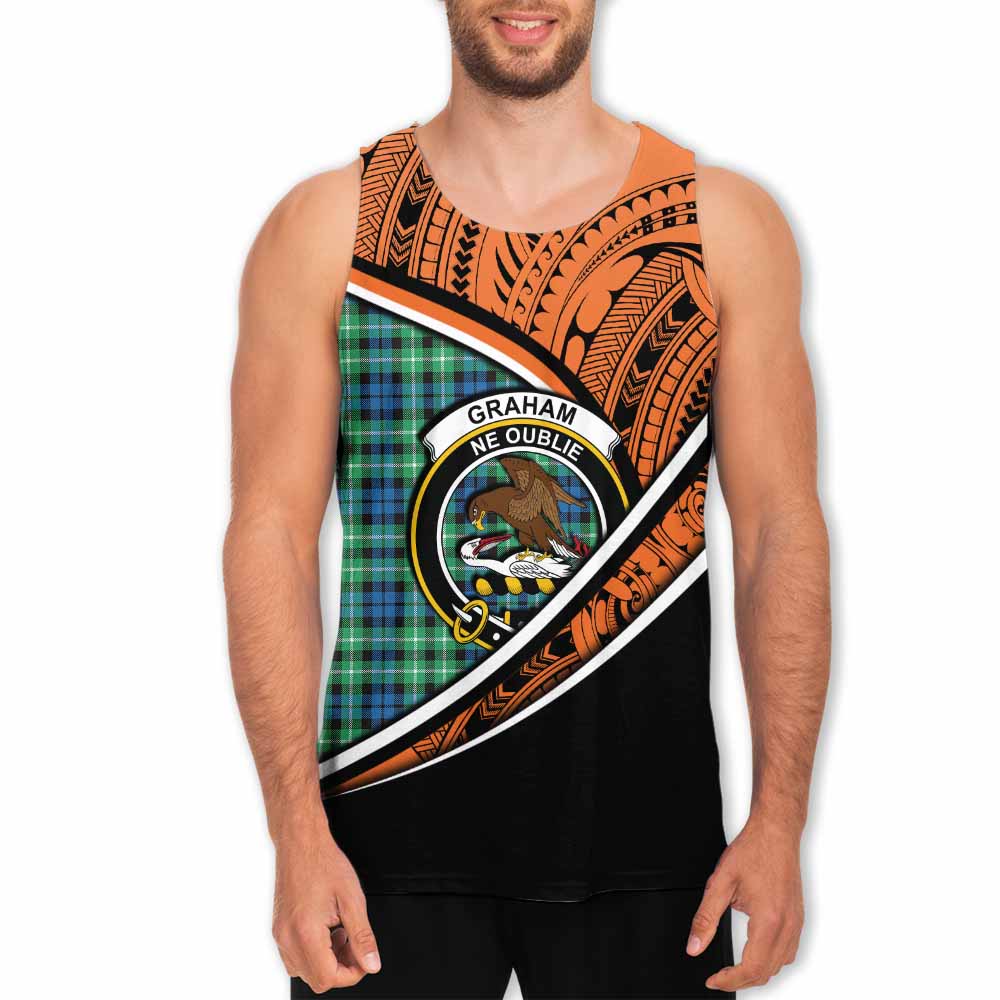 Tartan Vibes Clothing Graham Crest Tartan Men's Tank Top with Maori Tattoo Style - Orange Version