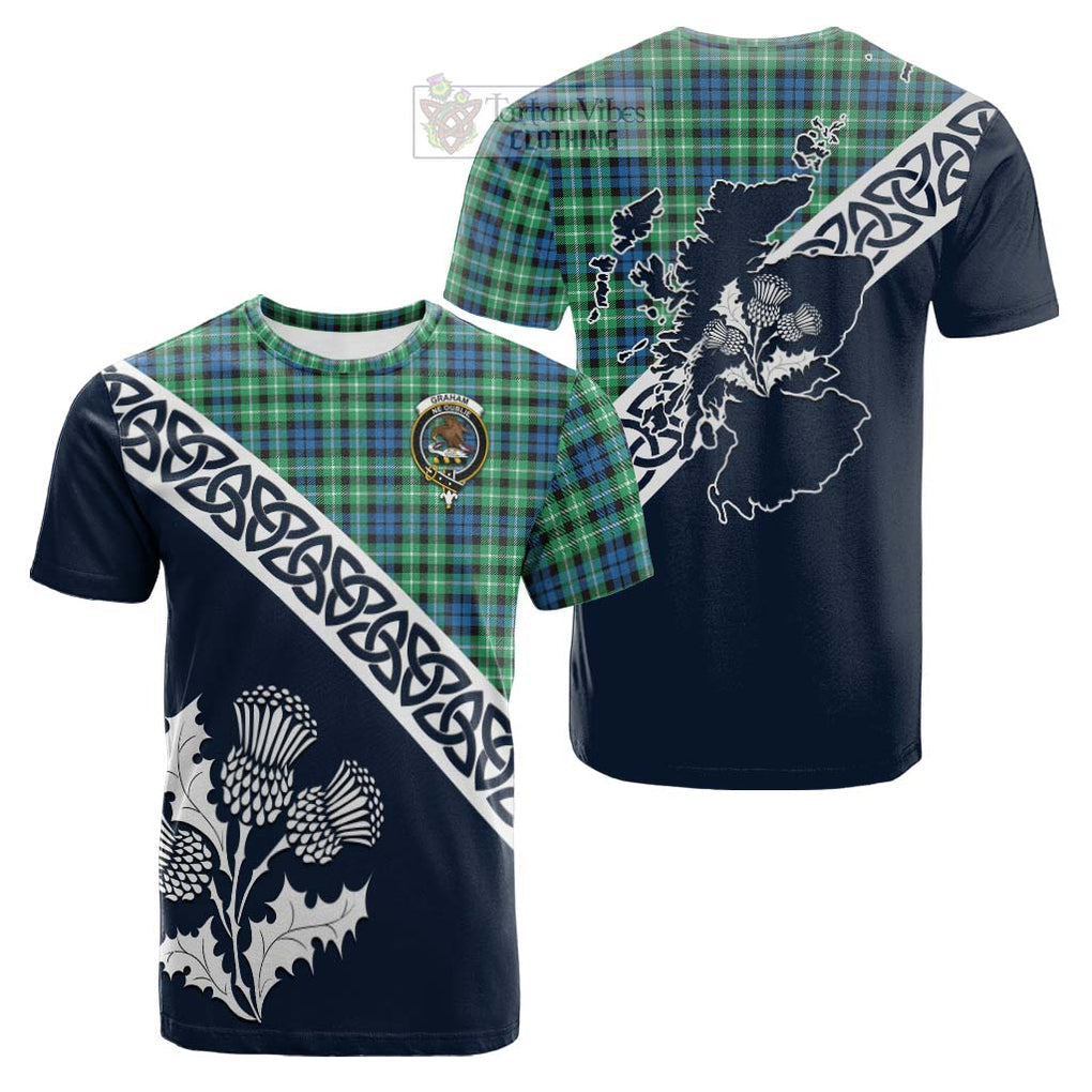 Tartan Vibes Clothing Graham Tartan Cotton T-shirt Featuring Thistle and Scotland Map