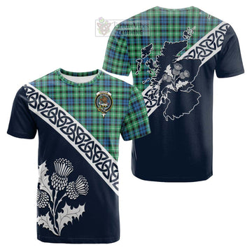 Graham Tartan Cotton T-shirt Featuring Thistle and Scotland Map