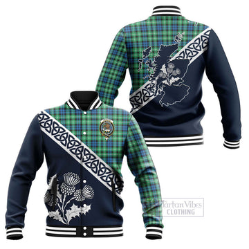 Graham Tartan Baseball Jacket Featuring Thistle and Scotland Map