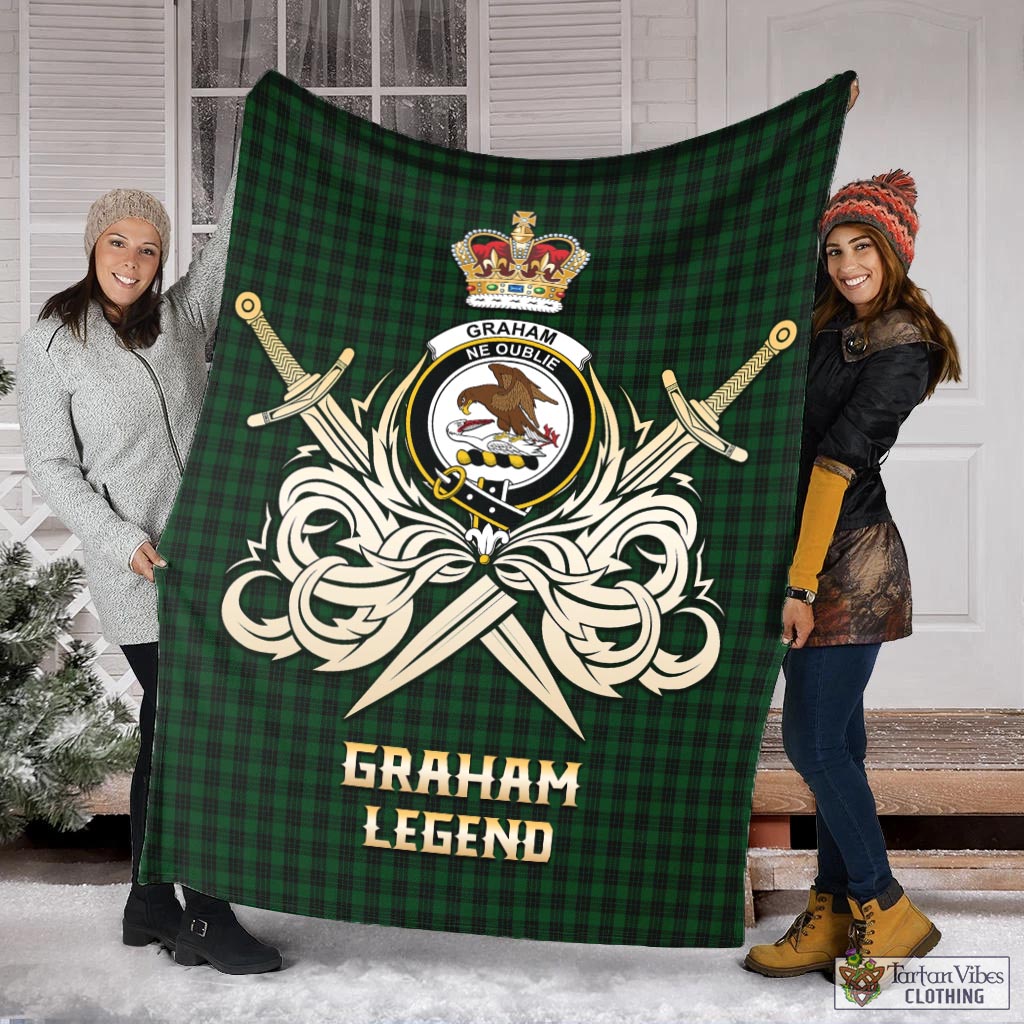 Tartan Vibes Clothing Graham Tartan Blanket with Clan Crest and the Golden Sword of Courageous Legacy