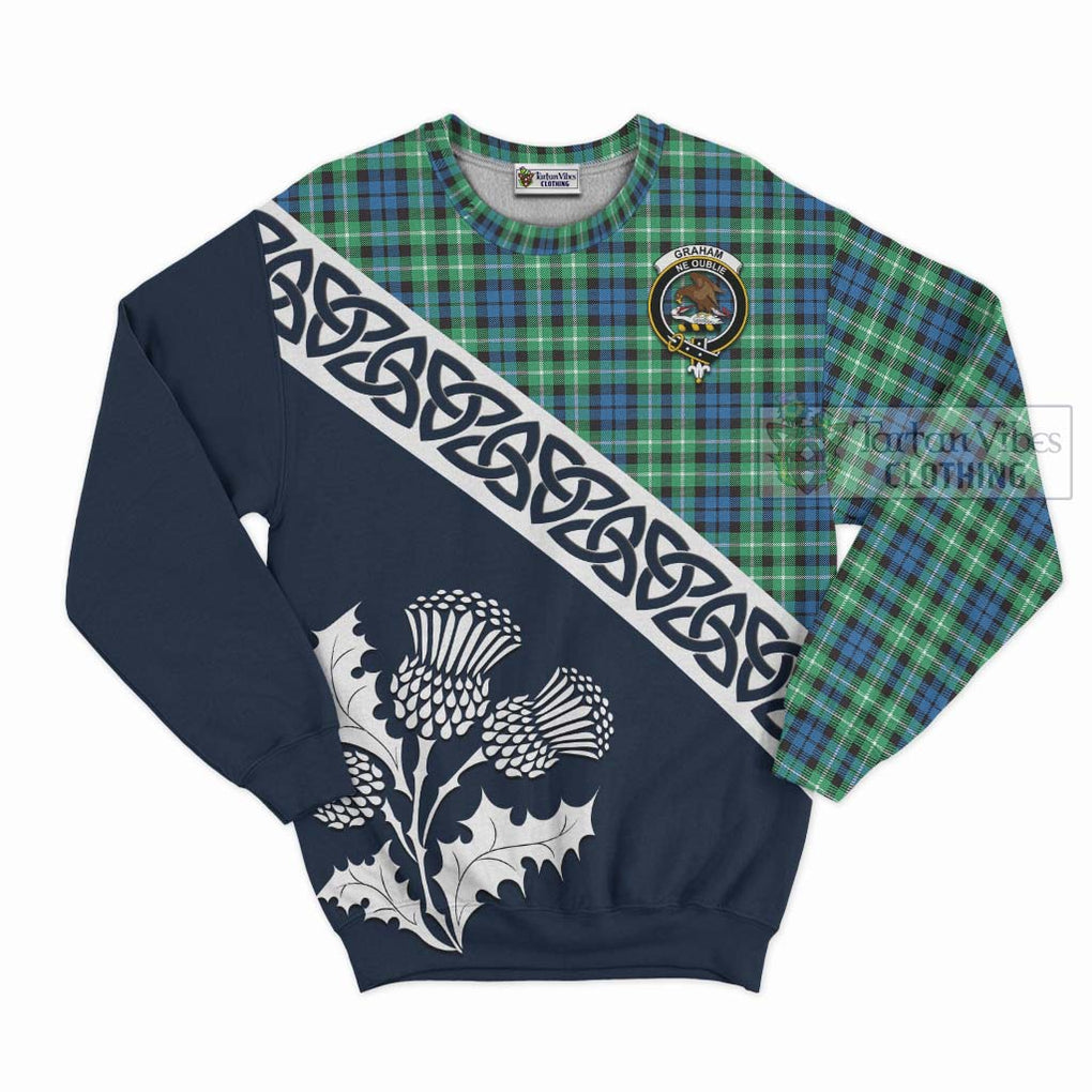 Tartan Vibes Clothing Graham Tartan Sweatshirt Featuring Thistle and Scotland Map