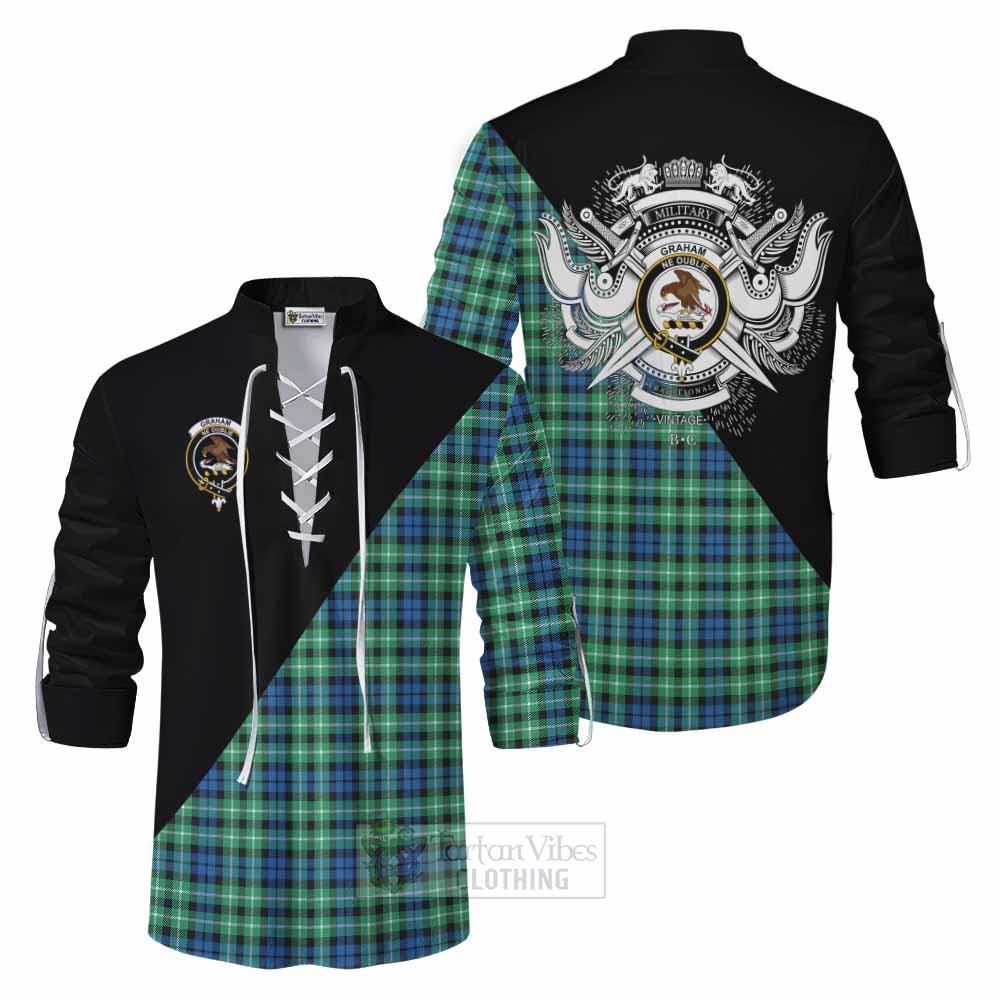 Tartan Vibes Clothing Graham Tartan Ghillie Kilt Shirt with Family Crest and Military Logo Style