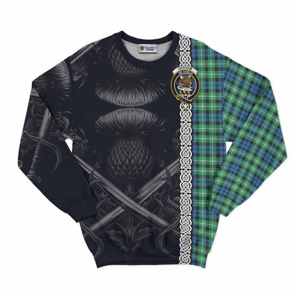 Tartan Vibes Clothing Graham Tartan Sweatshirt with Family Crest Cross Sword Thistle Celtic Vibes