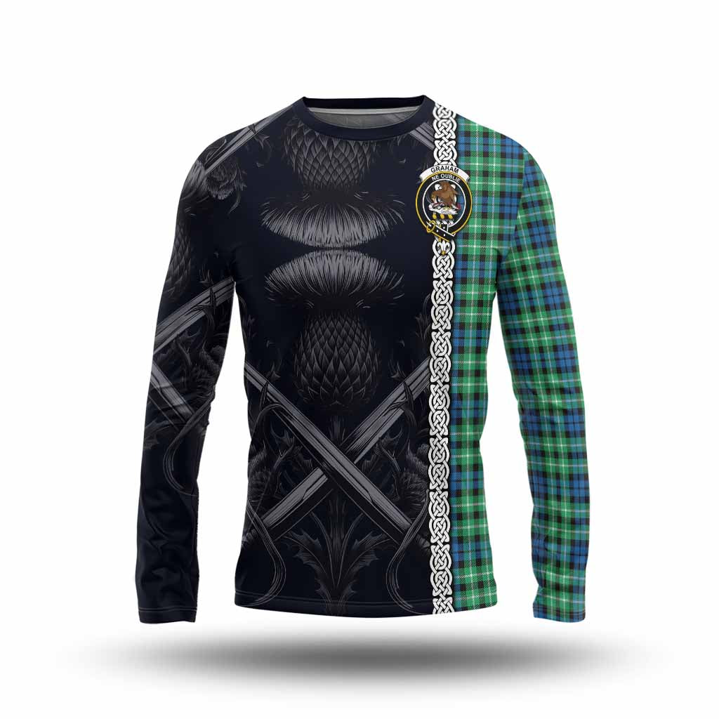 Tartan Vibes Clothing Graham Tartan Long Sleeve T-Shirt with Family Crest Cross Sword Thistle Celtic Vibes