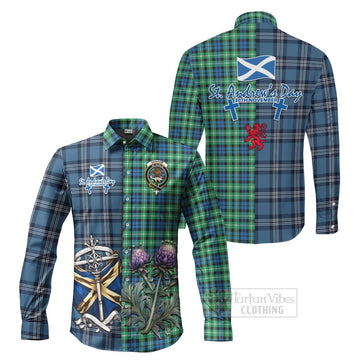 Graham Tartan Long Sleeve Button Shirt Happy St. Andrew's Day Half Tartan Style