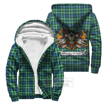 Graham Tartan Sherpa Hoodie with Family Crest and Bearded Skull Holding Bottles of Whiskey