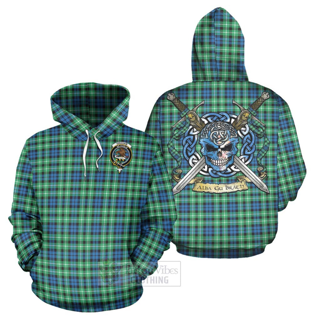 Tartan Vibes Clothing Graham Tartan Hoodie with Family Crest Celtic Skull Style