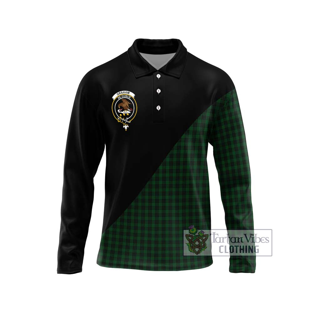 Graham Tartan Long Sleeve Polo Shirt with Family Crest and Military Logo Style Unisex - Tartanvibesclothing Shop