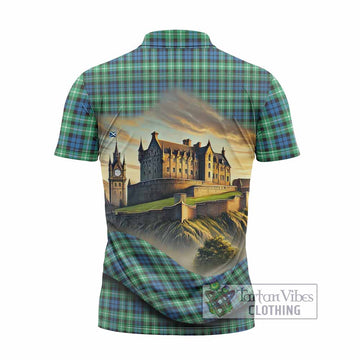 Graham Tartan Family Crest Zipper Polo Shirt with Scottish Ancient Castle Style - Tartan Vibes Clothing