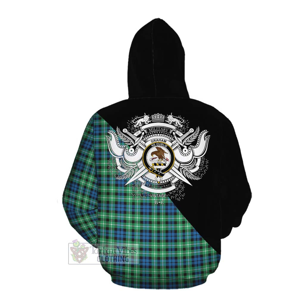 Tartan Vibes Clothing Graham Tartan Cotton Hoodie with Family Crest and Military Logo Style