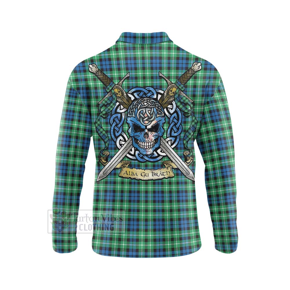 Tartan Vibes Clothing Graham Tartan Long Sleeve Polo Shirt with Family Crest Celtic Skull Style