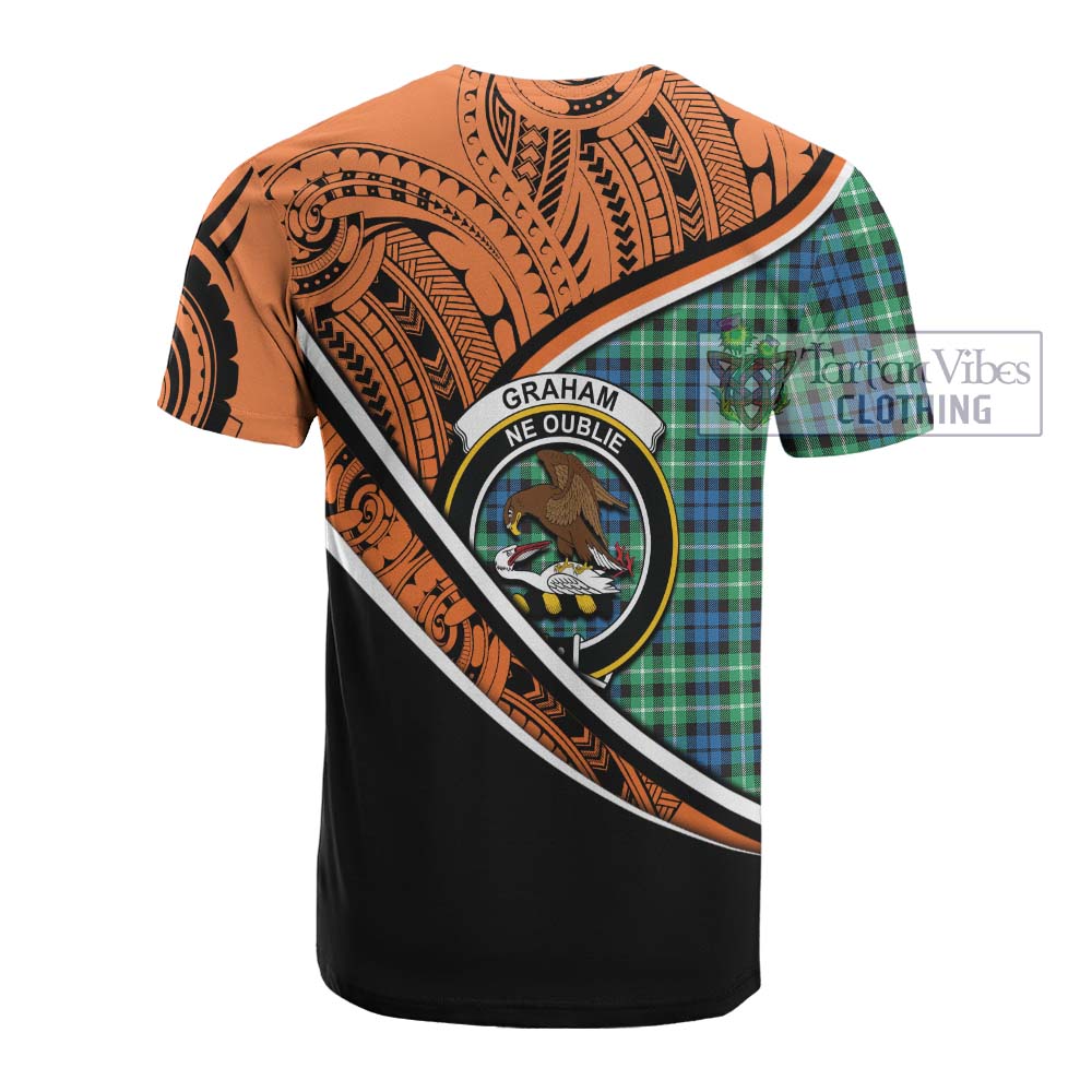 Tartan Vibes Clothing Graham Crest Tartan Cotton T-shirt with Maori Tattoo Style - Orange Version