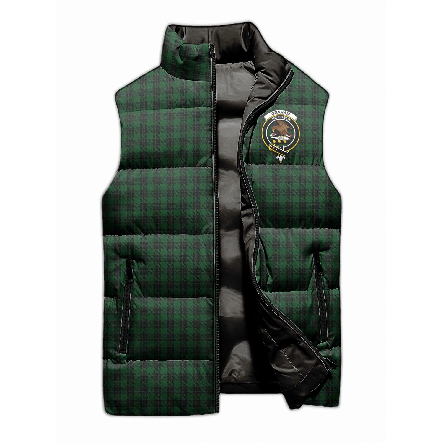 Graham Tartan Sleeveless Puffer Jacket with Family Crest - Tartanvibesclothing