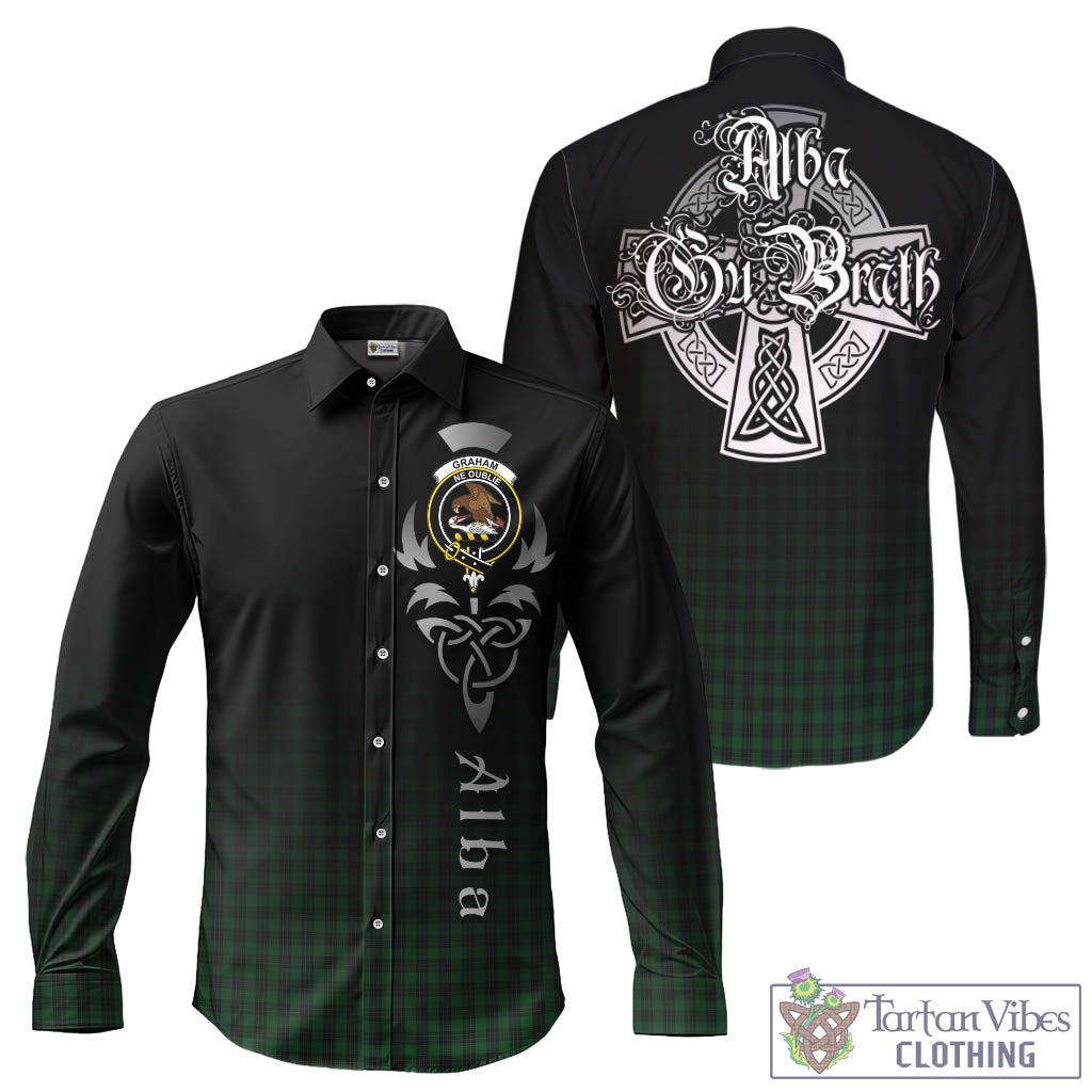 Tartan Vibes Clothing Graham Tartan Long Sleeve Button Up Featuring Alba Gu Brath Family Crest Celtic Inspired