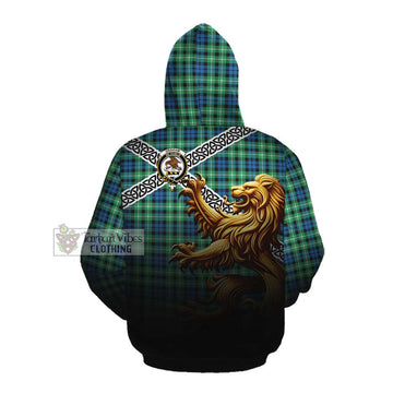 Graham Crest Tartan Cotton Hoodie with Golden Lion Emblem Celtic Style Pullover Hoodie - Tartan Vibes Clothing
