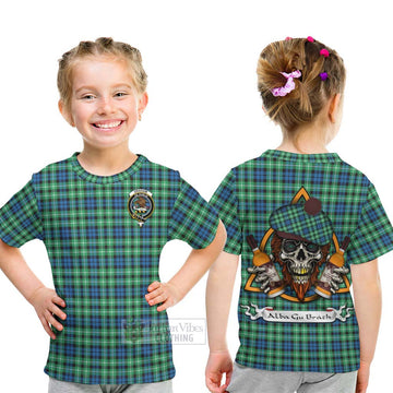 Graham Tartan Kid T-Shirt with Family Crest and Bearded Skull Holding Bottles of Whiskey