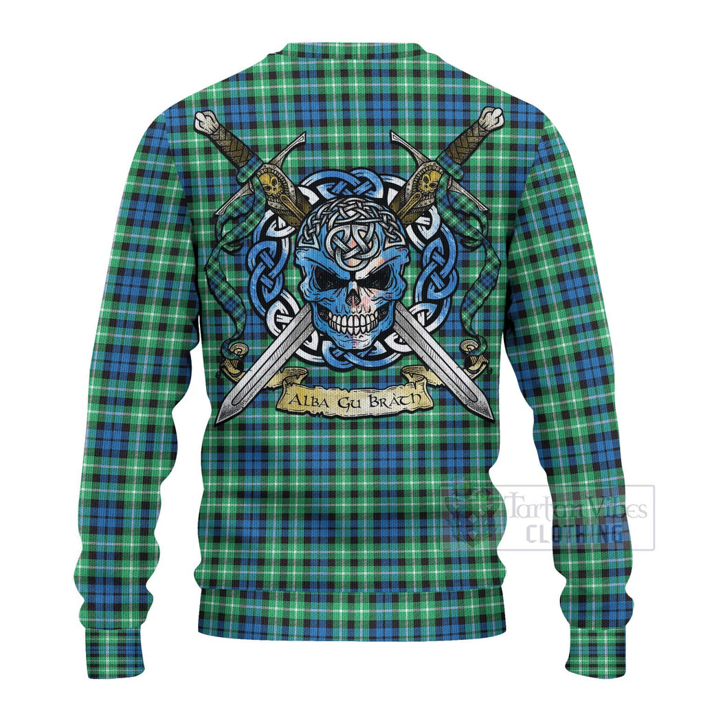 Tartan Vibes Clothing Graham Tartan Knitted Sweater with Family Crest Celtic Skull Style