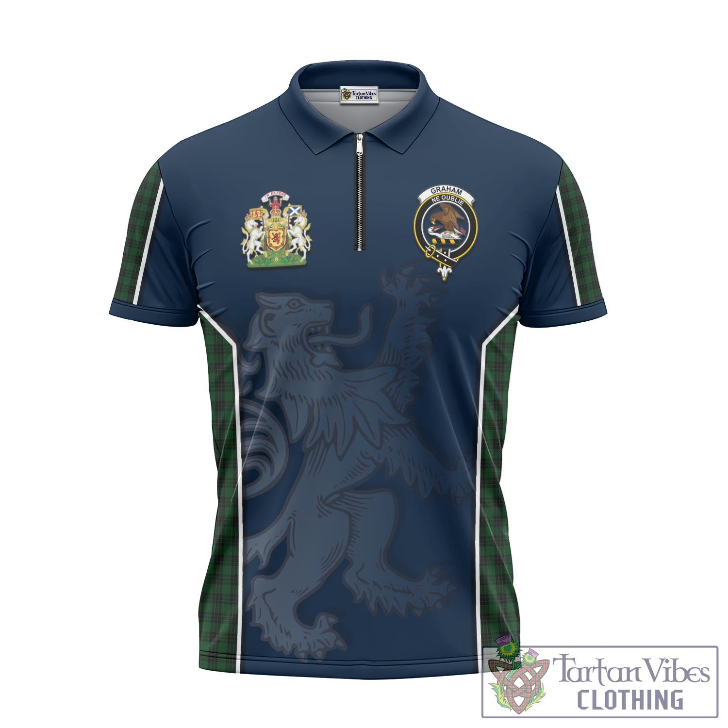 Tartan Vibes Clothing Graham Tartan Zipper Polo Shirt with Family Crest and Lion Rampant Vibes Sport Style