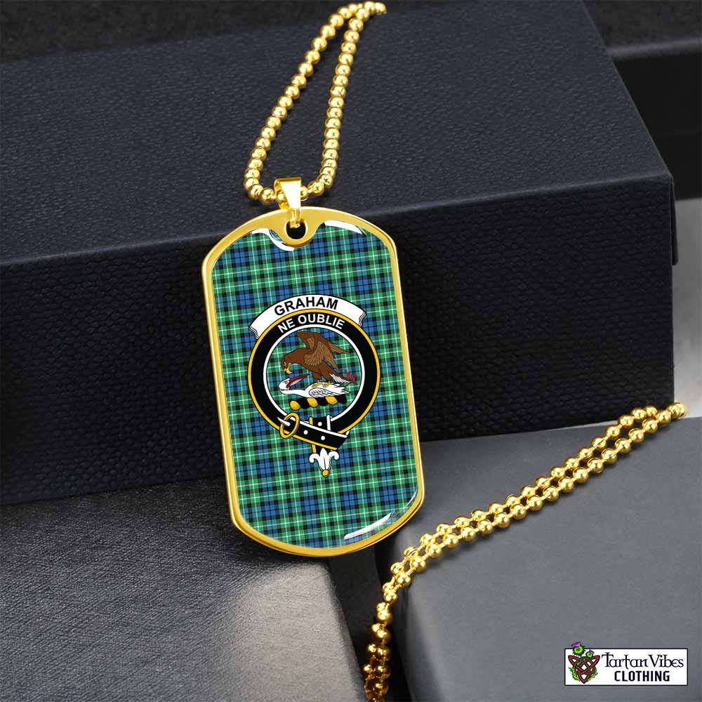 Tartan Vibes Clothing Graham Tartan Dog Tag Necklace with Family Crest