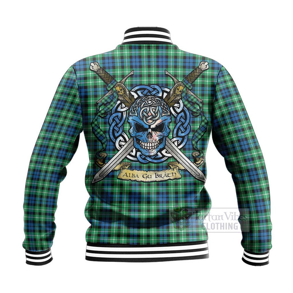 Tartan Vibes Clothing Graham Tartan Baseball Jacket with Family Crest Celtic Skull Style