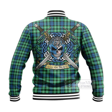 Graham Tartan Baseball Jacket with Family Crest Celtic Skull Style