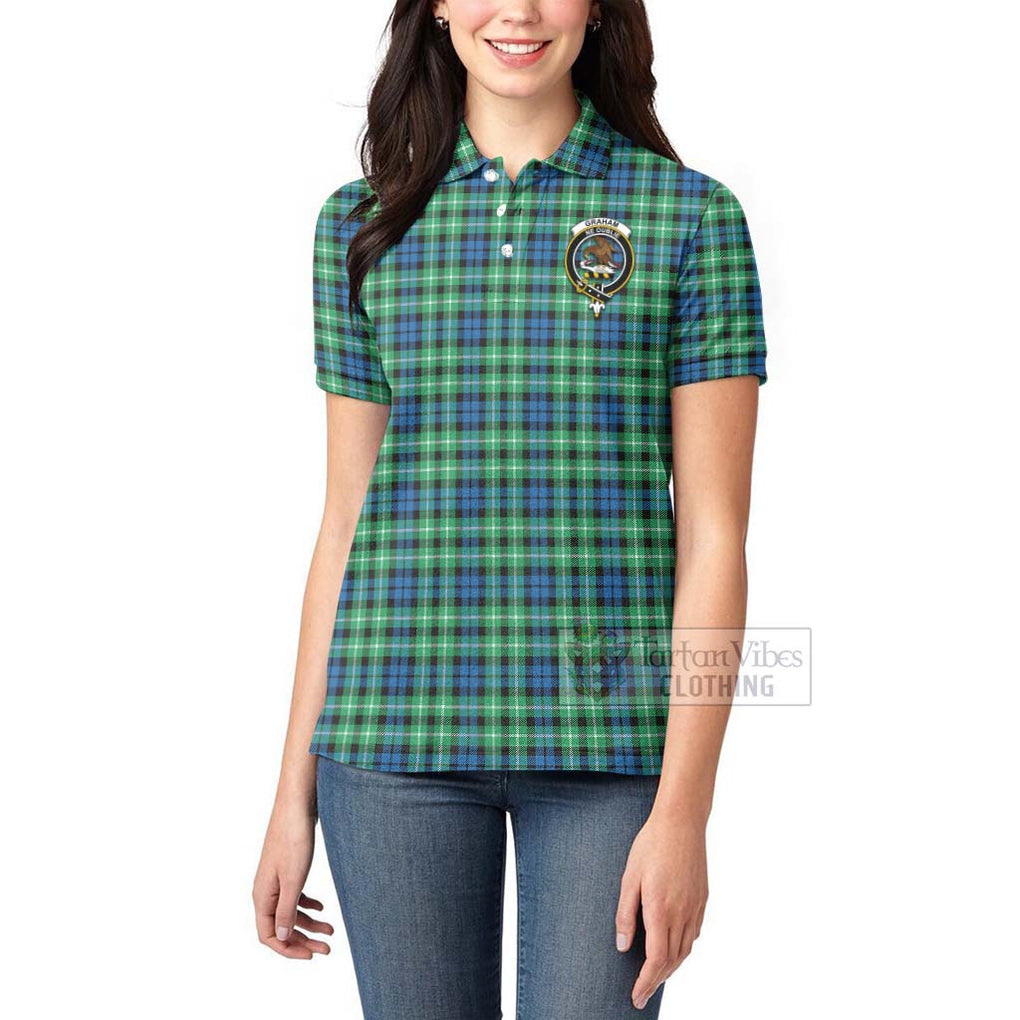 Tartan Vibes Clothing Graham Tartan Women's Polo Shirt with Family Crest and Bearded Skull Holding Bottles of Whiskey