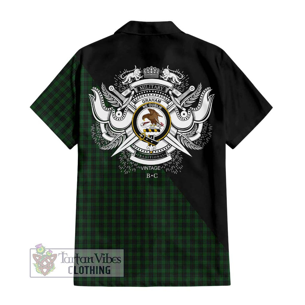 Graham Tartan Short Sleeve Button Shirt with Family Crest and Military Logo Style - Tartanvibesclothing Shop