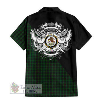 Graham Tartan Short Sleeve Button Shirt with Family Crest and Military Logo Style