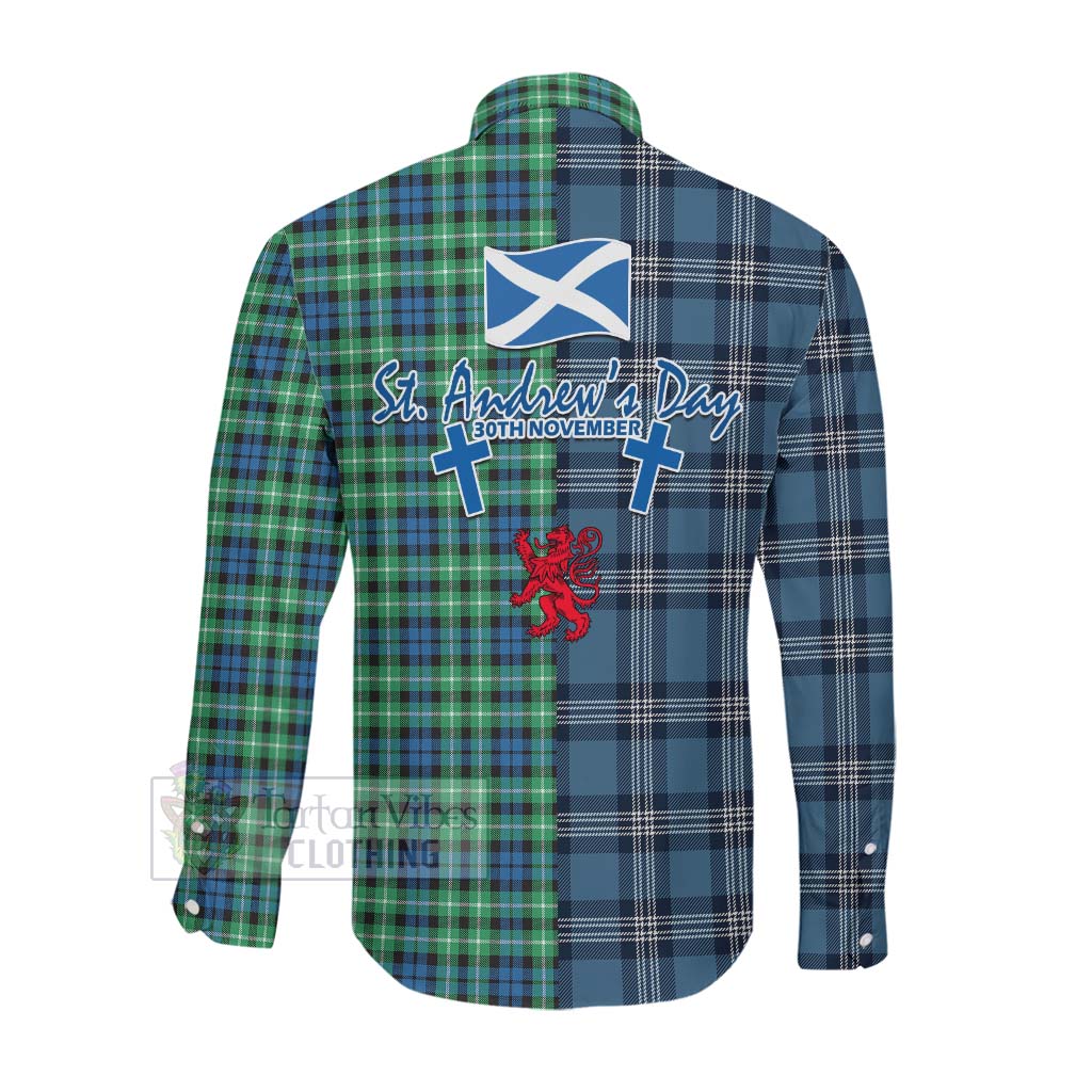 Tartan Vibes Clothing Graham Tartan Long Sleeve Button Shirt Happy St. Andrew's Day Half Tartan Style