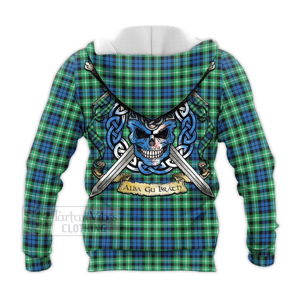 Tartan Vibes Clothing Graham Tartan Knitted Hoodie with Family Crest Celtic Skull Style