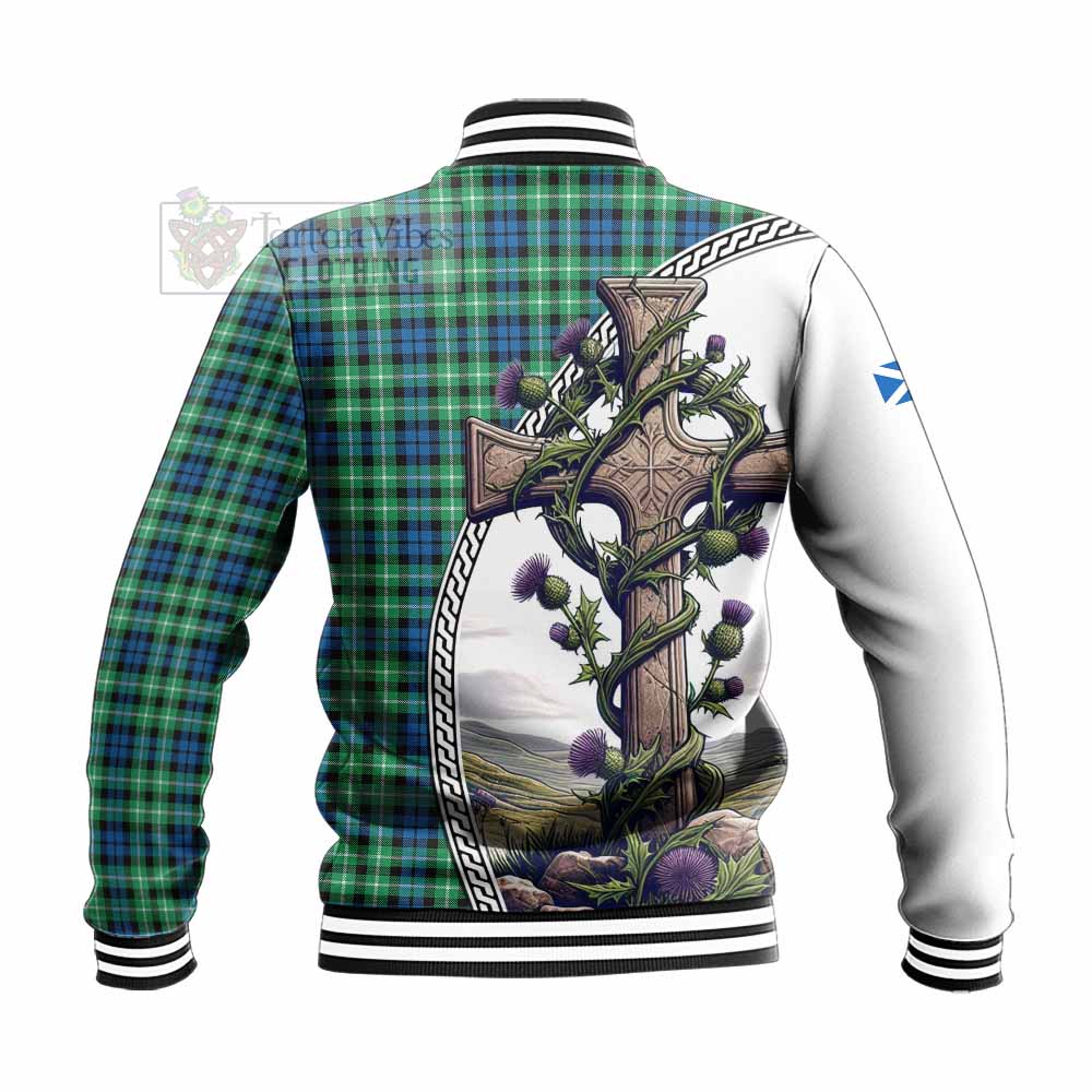 Tartan Vibes Clothing Graham Tartan Baseball Jacket with Family Crest and St. Andrew's Cross Accented by Thistle Vines