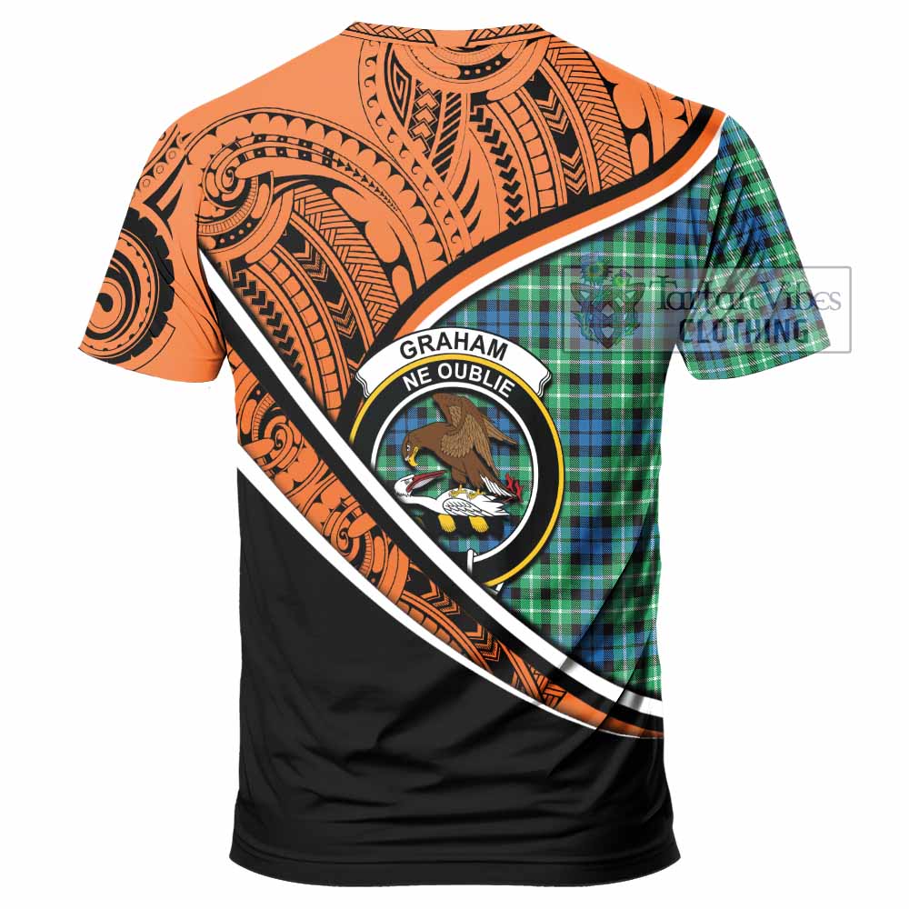 Tartan Vibes Clothing Graham Crest Tartan T-Shirt with Maori Tattoo Style - Orange Version