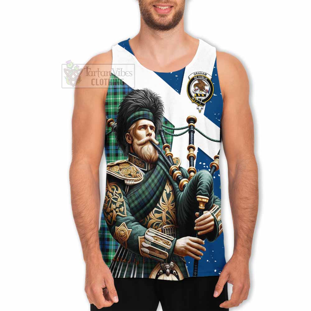 Graham Tartan Men's Tank Top with Family Crest Scottish Bagpiper Vibes