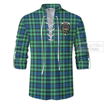 Graham Tartan Ghillie Kilt Shirt with Family Crest and Bearded Skull Holding Bottles of Whiskey