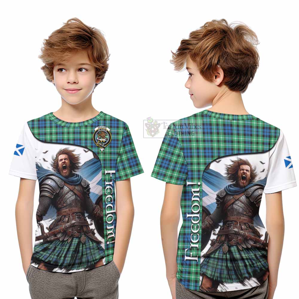 Tartan Vibes Clothing Graham Crest Tartan Kid T-Shirt Inspired by the Freedom of Scottish Warrior