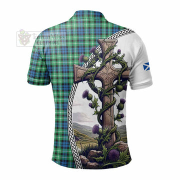 Graham Tartan Polo Shirt with Family Crest and St. Andrew's Cross Accented by Thistle Vines