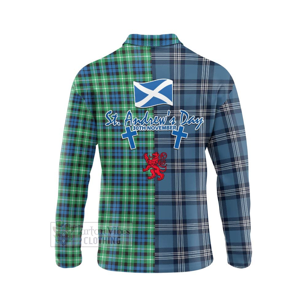 Tartan Vibes Clothing Graham Tartan Long Sleeve Polo Shirt Happy St. Andrew's Day Half Tartan Style