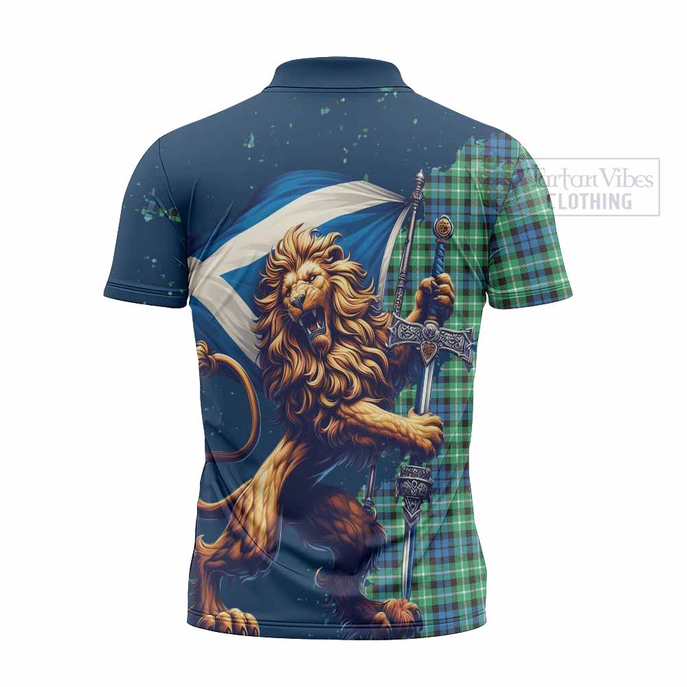 Tartan Vibes Clothing Graham Tartan Family Crest Zipper Polo Shirt with Scottish Majestic Lion