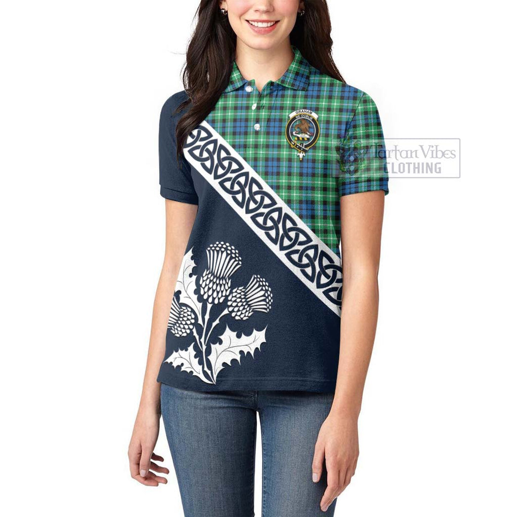 Tartan Vibes Clothing Graham Tartan Women's Polo Shirt Featuring Thistle and Scotland Map